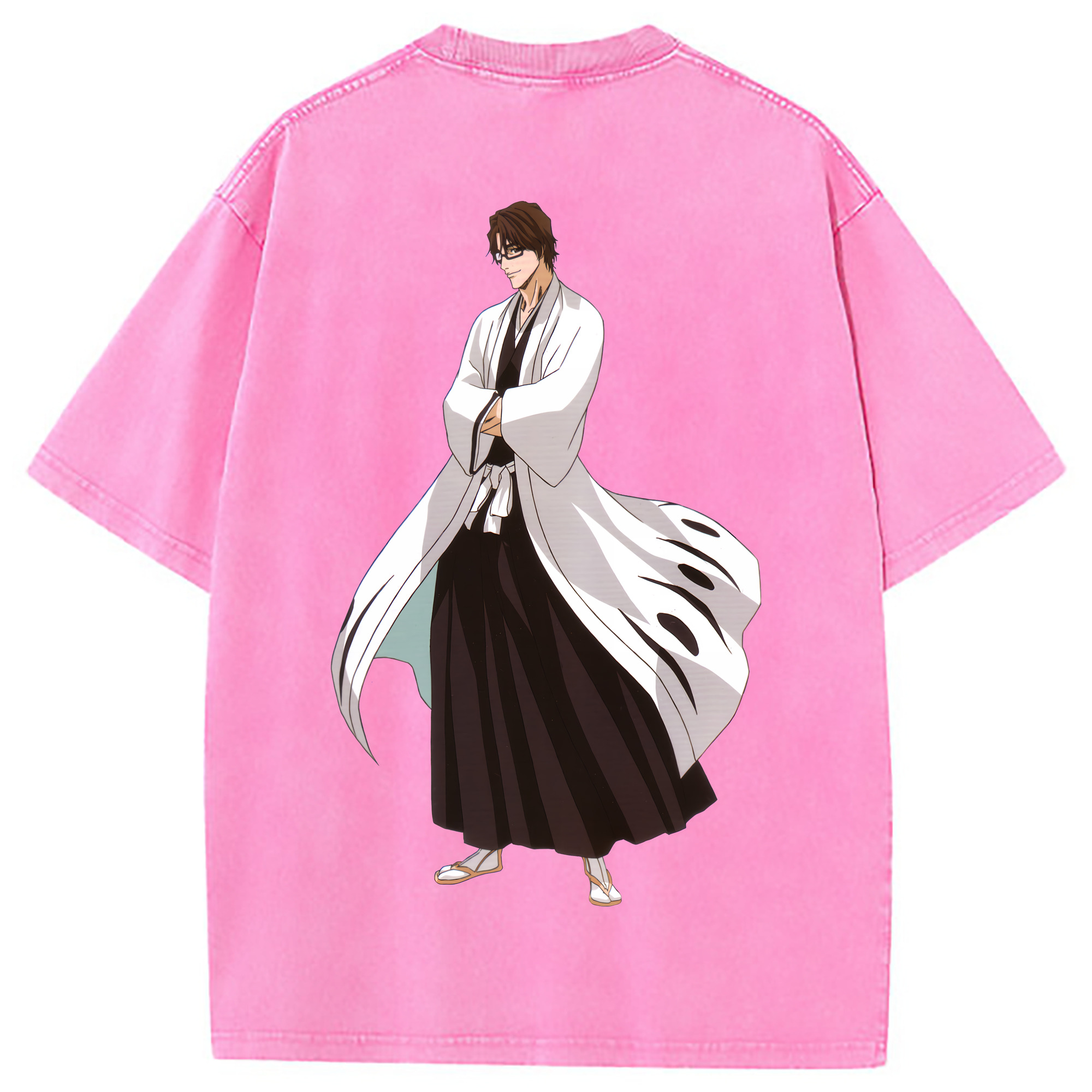 （画像用） ブリーチ 藍染 惣右介（あいぜん そうすけ） BLEACH Aizen Sousuke 綿100% ヴィンテージ風 半袖Tシャツ（背面プリント）